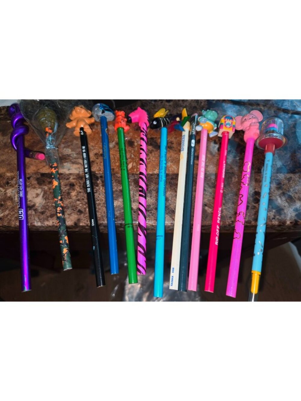 Lot Of 13 Vintage Novelty Pencils  Toppers Designs Various Colors Themes Collect